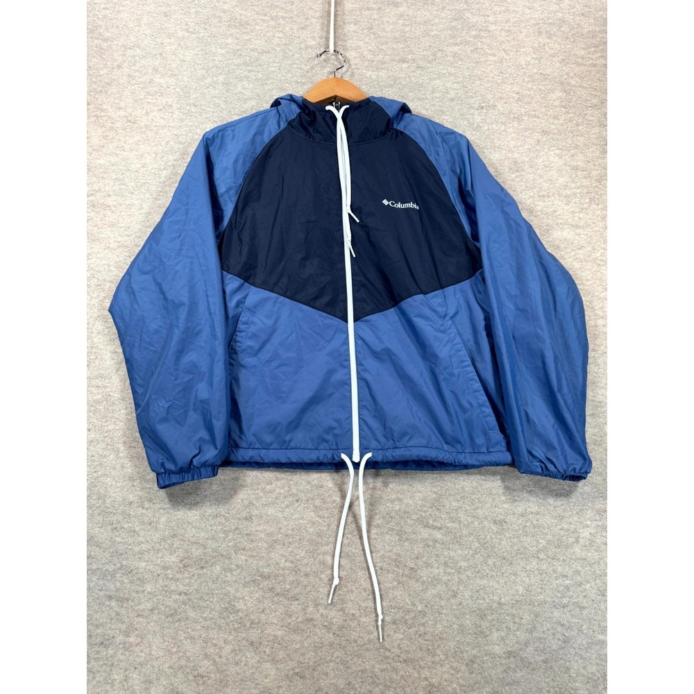 Columbia Windbreaker Jacket Womens Small Navy Blue Colorblock Hooded XL2473